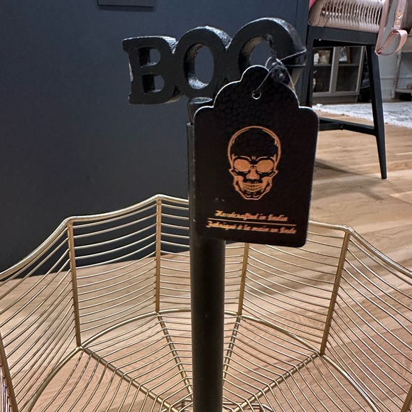 BOO Halloween Gold Metal 2 Tiered Basket Fruit/Snack Counter/Table Halloween NWT - Picture 2 of 7